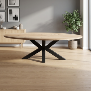 Table à manger ovale en métal et bois de manguier massif au design industriel et vintage avec pieds araignées, 6 places, pour hôtel et villa - Product Image 2