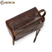 Sac de voyage et trousse de toilette en cuir pour homme, décontracté, avec fermeture éclair et nombreuses poches