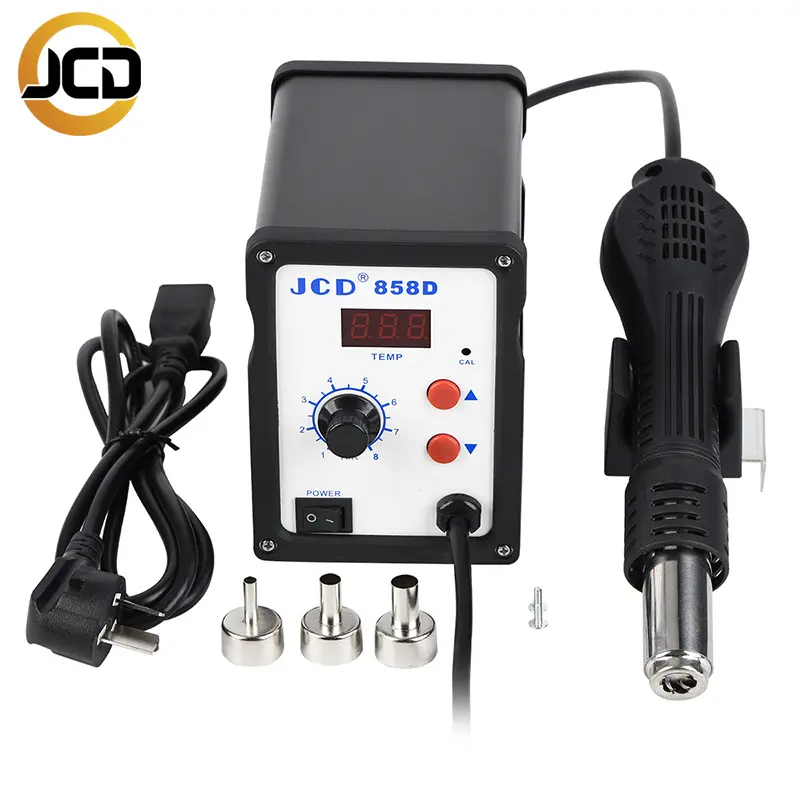 Jcd pistola de ar quente 858d, estação de solda 110v/220v 700w led pistola de ar quente, ferramenta de reparo de solda smd