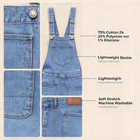 Salopette en jean pour femme, coupe droite et ample, bleu brume, avec boutons latéraux, style urbain