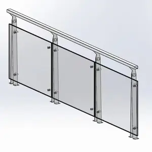 Langkan & Pegangan Tangan Pagar Kaca Tangga Tiang Pagar Stainless Steel Dalam Ruangan untuk Balkon