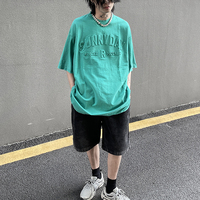 T-shirt unisexe ample à manches courtes, style rétro, effet vieilli, gaufré, pour homme, mode streetwear estivale, personnalisable OEM