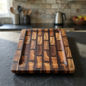 Plateau de service décoratif multifonctionnel en bois géométrique de luxe PLP, rustique, artisanal, traditionnel, rectangulaire, vertical - Product Image 3