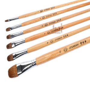Ensemble de 6 pinceaux en poils de blaireau, manche en bois de hêtre, forme de noisette, pour peinture à l'huile, aquarelle, craie et acrylique – Fournitures d'art - Product Image 3