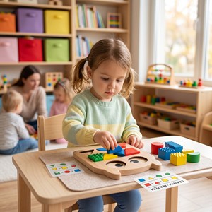 Jeu éducatif Montessori en bois personnalisé : Tableau de correspondance des formes géométriques monstres, jouet de logique <span class=keywords><strong>math</strong></span>ématique STEM avec cartes flash de tâches - Product Image 3