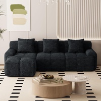 Canapé modulaire en tissu moelleux moderne en forme de L, fauteuil rembourré sans structure avec ottoman mobile