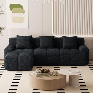 Divano Moderno in <span class=keywords><strong>Tessuto</strong></span> Morbido a Forma di Nuvola, Divano Componibile a L con Seduta Profonda, Poltrona Imbottita Senza Struttura con Pouf Mobile - Product Image 1