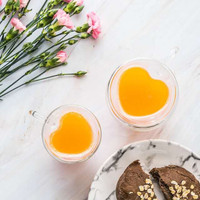 Taza de cristal con forma de corazón, tazas de cristal de doble pared con forma de corazón, venta al por mayor