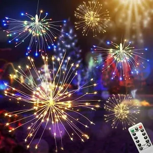 Telecomando 8 modalità fuochi d'artificio illuminazione a corde lampada a sospensione fata LED esplosione stella filo di rame luci Decorative natalizie