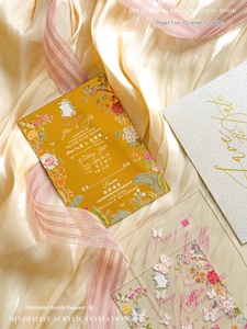 Invitations de mariage et lettres de fiançailles en acrylique, illustration florale, peintes à la main, style professionnel élégant haut de gamme - Product Image 3