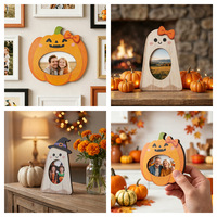 Cadre photo en bois d'Halloween, cadre photo de table en forme de citrouille fantôme mignon, décoration de table d'Halloween, cadeau
