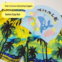 Ensemble lunettes de natation et bonnet pour enfants, étanche, anti-buée, petit cadre, lentille PC, équipement dédié aux adolescents pour parcs aquatiques, bonnet de natation imprimé