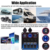 Panel de interruptores basculantes marinos de 4 posiciones, impermeable, con encendedor de coche, toma USB tipo C, voltímetro LED y disyuntores para embarcaciones