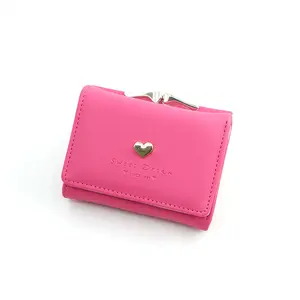 Pure Color Fancy Minimalist Love Rivet PU Leather Wallet Cute Girls Foldable Small Pocket Coin Change Purse