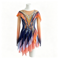 Robe de patinage et de danse pour enfants et adultes, dégradé orange et violet, manches à volants, jupe asymétrique avec strass, pour compétition et spectacle de patinage sur glace