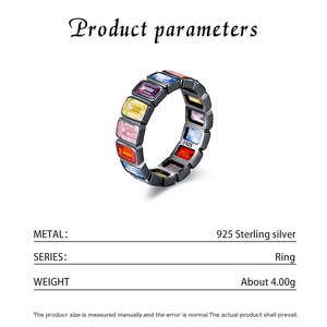 S925 Silver Geometric <b>Ring</b> Black Rhodium Plated Bezel Set <b>Crystal</b> Rhinestone Unisex Everyday Wear Trendy Gemstone Band - Product Image 2
