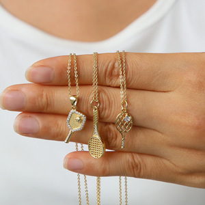 Nuevo estilo deportivo personalizado raqueta de tenis de mesa raqueta de bádminton raqueta de tenis colgante collar 18K joyería chapada en oro - Product Image 2