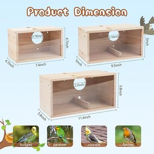 Jaulas de pájaros verticales de madera Natural, casa de pájaros de lujo con patrón sólido para cría de pájaros perlados, cajas de anidación de hierro para loros bebés - Product Image 4