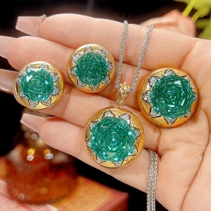 Vintage Eco-friendly Copper Eight Pointed Star Car <b>Jewellery</b> 16-12mm Green Cubic Zirconia Women's Ring Necklace Earrings Set <b>Tu</b> - Product Image 1