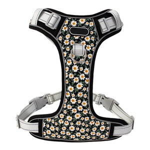 Tali kekang anjing poliester reflektif, Harness anjing multi warna, desain bunga aster kecil, anti ledakan untuk anjing besar - Product Image 1