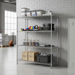 מדפי תיל מתכווננים ועמידים בעלי 4 קומות לתעשייה - מתלה מחסן ותצוגה - Product Image 3