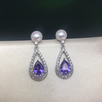Boucles d'oreilles en perles d'eau douce naturelles avec design en forme de goutte d'eau et zircon, bijoux en perles, vente en gros