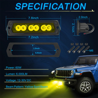 Barre LED encastrée dans le pare-chocs avant pour pick-up tout-terrain, 8 pouces, 60W, faisceau spot à angle étroit, éclairage de conduite 3000K