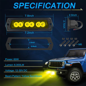 Barre <span class=keywords><strong>LED</strong></span> encastrée dans le pare-chocs avant pour pick-up tout-terrain, 8 pouces, 60W, faisceau <span class=keywords><strong>spot</strong></span> à angle étroit, éclairage de conduite 3000K - Product Image 2