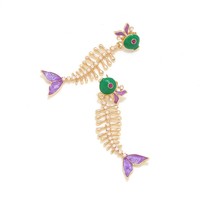 Boucles d'oreilles pendantes en forme d'arête de poisson de dessin animé pour femmes, avec perles incrustées d'émail coloré, bijoux fantaisie tendance