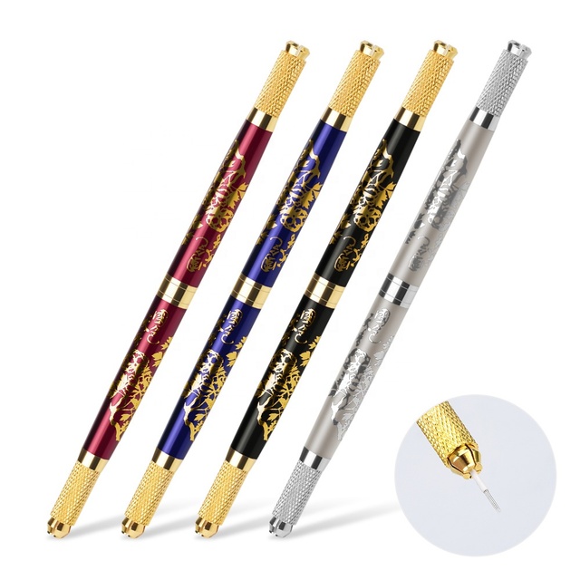 Manual Eyebrow Tattoo Pen for Double Needle Blade Embroidery Two Heads Permanent Makeup Microblading Pen Eyebrow Tools