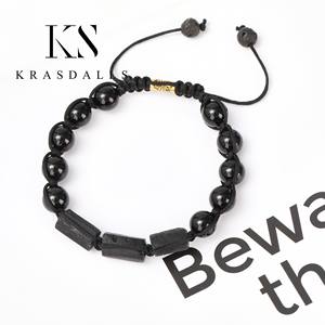 Tormalina nera naturale e agata 8mm con perline rotonde regolabili con filo annodato braccialetto Unisex regalo di nozze per bambini - Product Image 2