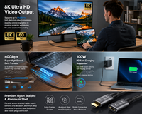 Câble d'extension USB4 Type-C en nylon tressé, 40 Gbps, vidéo 8K, charge PD 100 W, prise plaquée or, compatible avec la station d'accueil Thunderbolt 4
