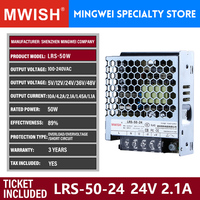 Controlador LED MWISH LRS-50-24 de 50W, 24V, 2.2A, Alta Eficiencia, Entrada Universal para Tiras LED, Barras de Luz y Señalización