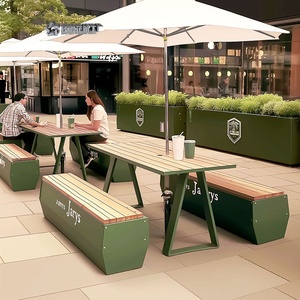 Moderno tavolo da pranzo all'aperto panca popolare combinazione di legno di ferro per piccoli metri Casual Gourmet Street Cafe tavolo all'aperto - Product Image 1