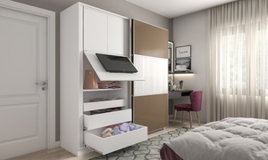 <span class=keywords><strong>Armadio</strong></span> Moderno Skyline 2025 <span class=keywords><strong>Bianco</strong></span> Opaco con Porta Scorrevole in Legno per Camera da Letto - Product Image 2