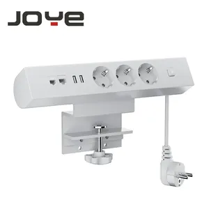 스위치가있는 JOYE EU 소켓 3 콘센트 클램프 회의 테이블 전원 스트립과 USB 포트 유럽 schuko 소켓