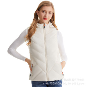 Gilet chauffant intelligent à capuche pour femme, couleur unie, coupe décontractée, chauffage électrique USB, vêtement chaud - Product Image 3