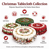 Nappe de Noël ronde ChamXue en polyester imperméable – Housse de table pour dîner de fête, décoration de Noël pour la maison