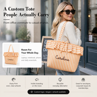 Sac fourre-tout en toile de taille moyenne avec logo personnalisé, orange, avec longue poignée de transport, imprimé rayé pour la publicité, usine OEM