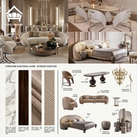 Ensemble de table à manger ovale sur mesure avec 6 chaises design, plateau en marbre blanc, structure en or rose, mobilier complet pour villa et manoir
