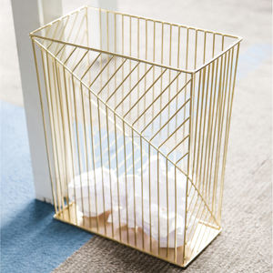 Standing Waste <b>Bin</b> in Iron Mesh with Gold Plated Finished Perfect for Home and Commercial Storage - Product Image 3