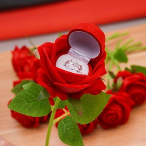Flocking Rose Flower Shaped Multi-Material Ring <b>Box</b> Single <b>Bouquet</b> Christmas Valentine's Day Wedding Proposal Gift Earring <b>Box</b> - Product Image 2