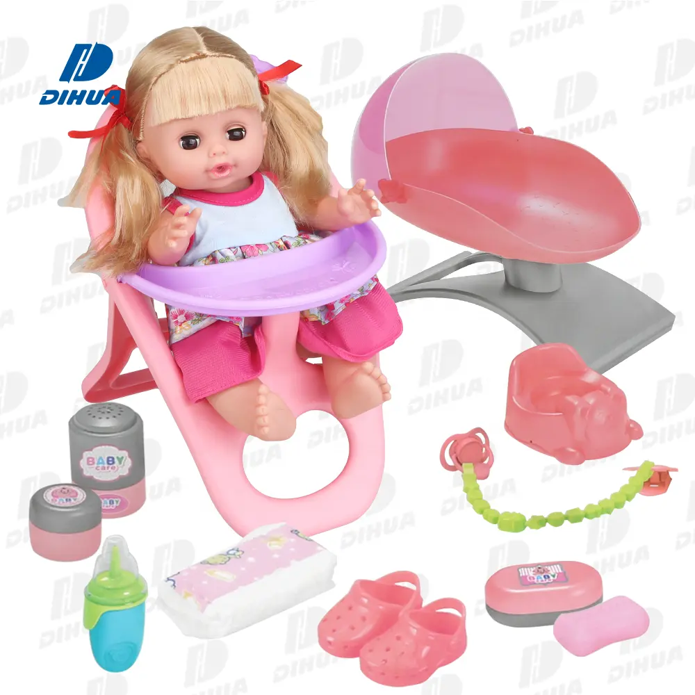 3 1 현실적인 장난 액세서리 드레스 인형 세트 욕조 아기 의자 소녀 장난감 아기 인형 세트