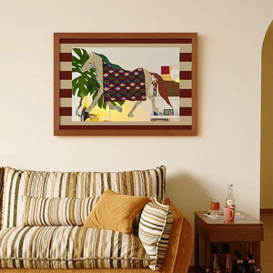 ภาพตกแต่งลายม้าโพนี่ Star Language ดีไซน์เรียบง่ายสไตล์ Bauhaus บนผ้าใบเรซิ่นและกระจก สำหรับห้องเด็ก - Product Image 4