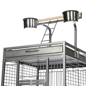 Fabrika doğrudan satış büyük uzay siyah demir papağan kanarya Budgie Pet kuş kafesi ile tekerlekler - Product Image 3