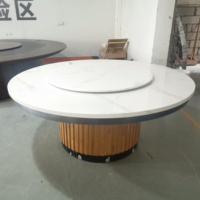 Grand ensemble de table à manger en marbre véritable rond, rotatif, automatique, mobilier commercial pour hall d'hôtel, restaurant, table en pierre frittée