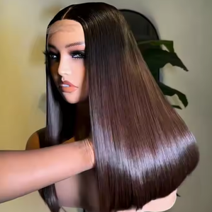 1B/Nâu Ombre rễ tối màu nâu ngắn Bob đôi rút ra HD ren phía trước đóng cửa tóc giả xương thẳng nguyên liệu tóc giả tóc người Việt Nam - Product Image 2