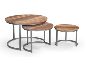 Juego de mesas de centro redondas de hierro/madera, juego de 3, muebles de sala de estar, colección a precio de mayoreo - Product Image 3