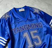 T-shirt unisexe surdimensionné TANGMING de haute qualité, style américain, en jersey, avec strass, 100 % polyester, 220 grammes, col en V sportif, séchage rapide