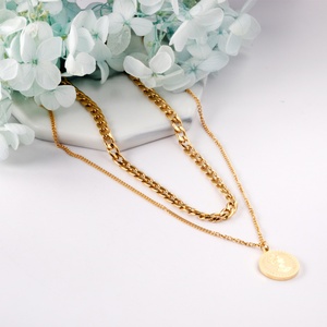 Collar con Colgante de Doble Cadena de Acero Inoxidable, Diseño Cubano Elizabeth 2022, Chapado en Oro de 18K, Joyería Moderna y Popular de Estilo Hip-Hop - Product Image 4